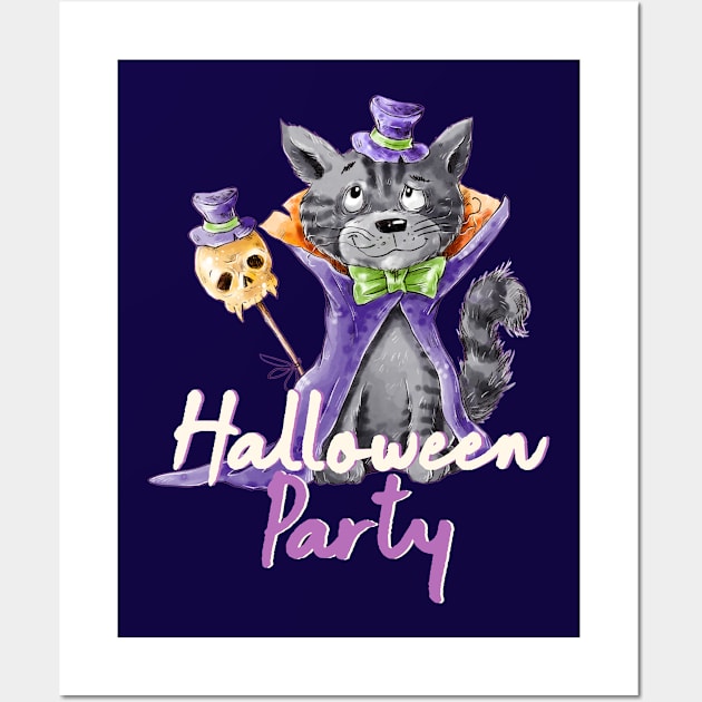 Halloween Funny Cat Party Wall Art by alcoshirts